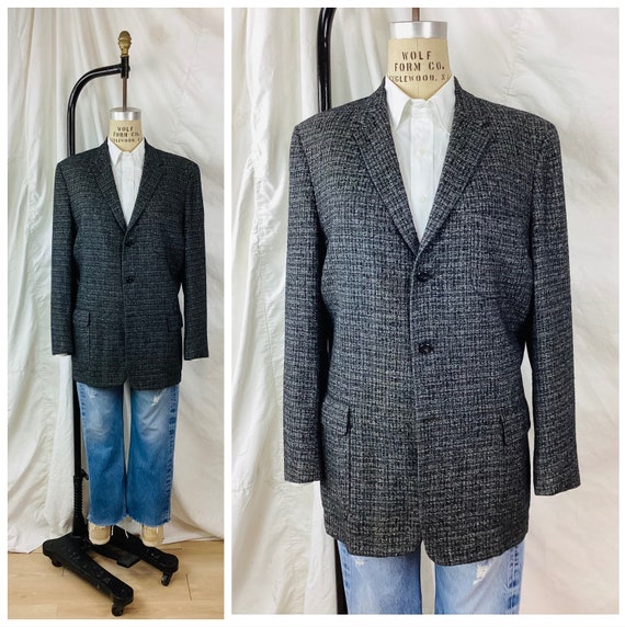 Vintage 1950s CHARCOAL GREY & BLACK Wool Blazer J… - image 1