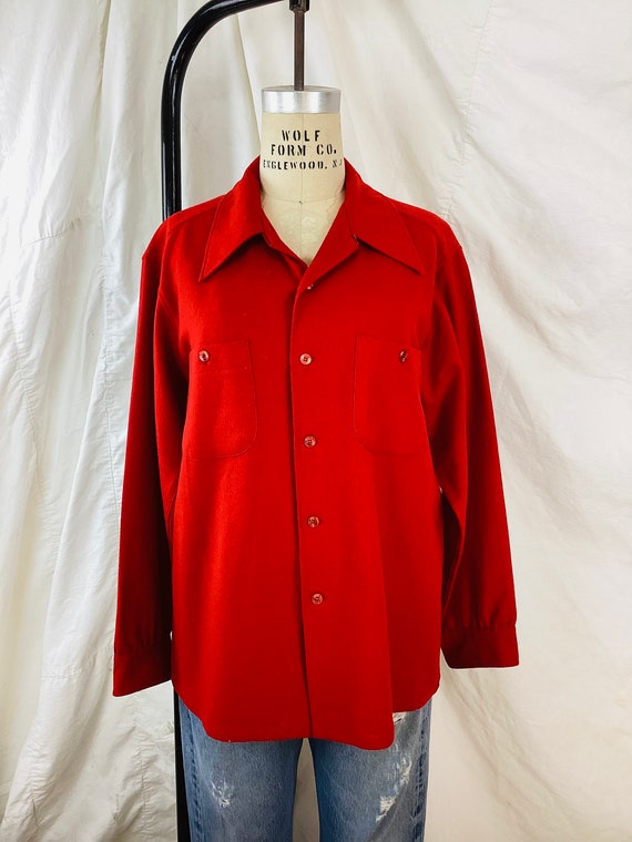 Vintage PENDLETON RED WOOL Button Front Shirt X L - image 3