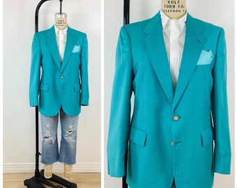 Vintage 1970s TURQUOISE BLUE Mens Blazer Jacket / Sports Coat / Sports Jacket / Trad Style