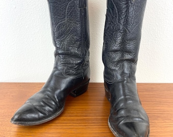 Vintage 1970s BLACK LEATHER COWBOY Western Style Justin Boots
