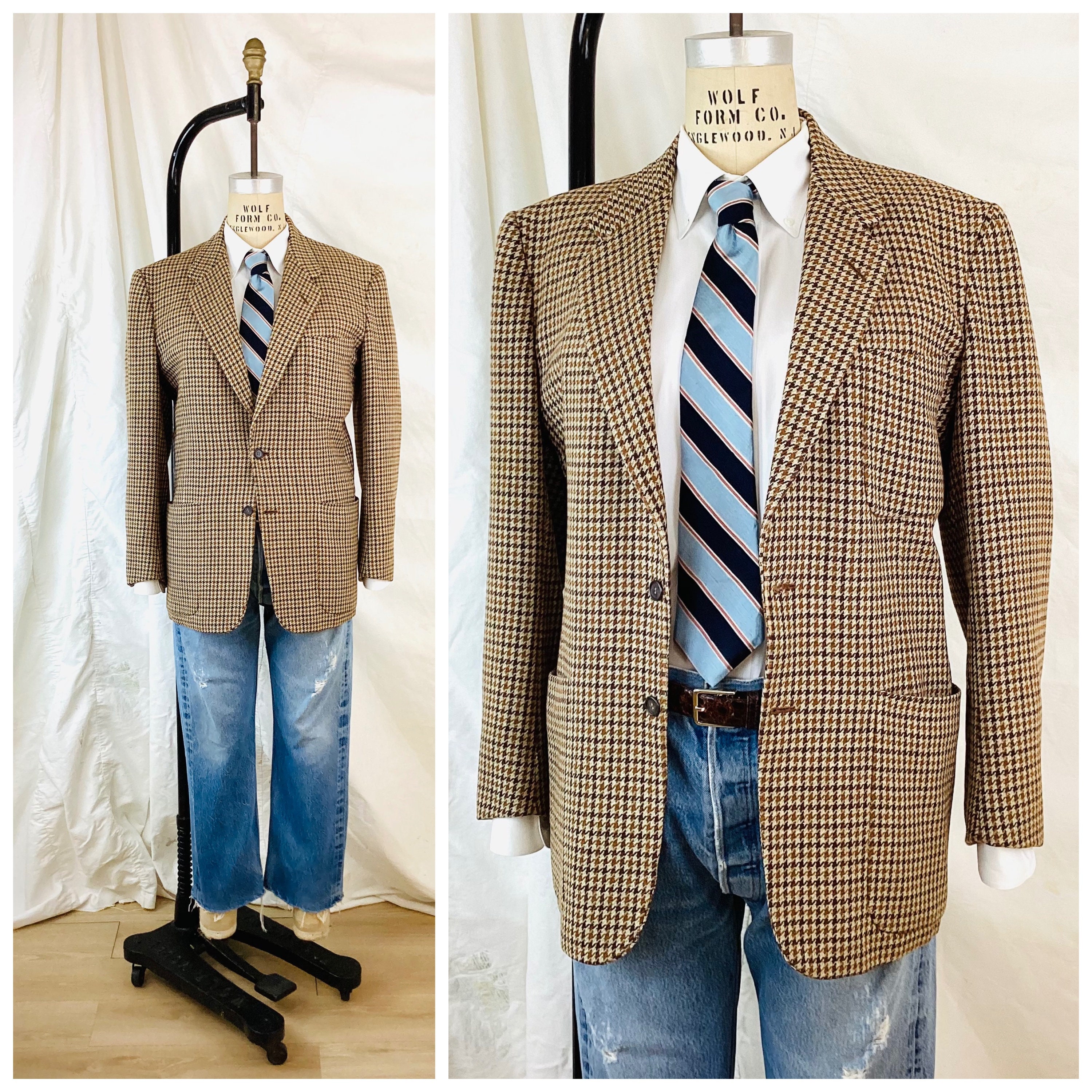 Sean John Tweed Blazer with Elbow Patches in Natural for Men