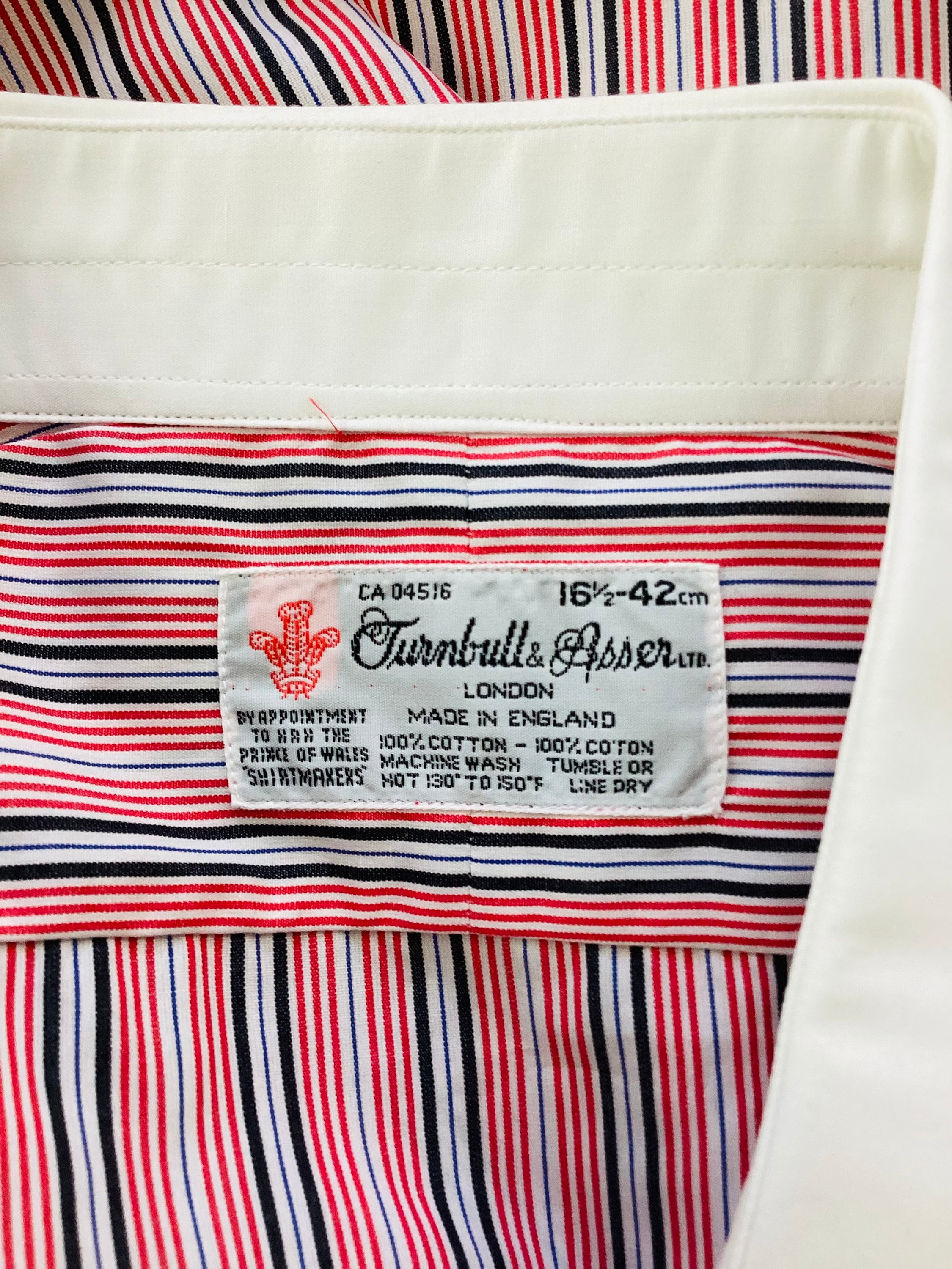 Vintage TURNBULL & ASSER Red White Blue Striped Cotton Mens Dress  