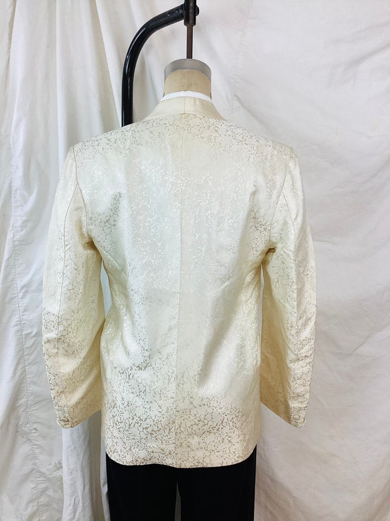 Vintage 1950s WHITE BROCADE TUXEDO Jacket / Black… - image 9