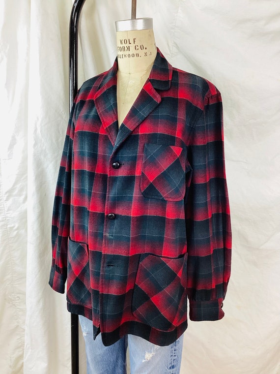 Vintage 1950s RED & BLACK PLAID Wool Ponderosa Bu… - image 6