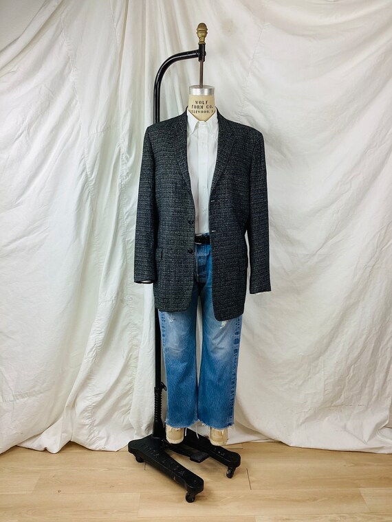 Vintage 1950s CHARCOAL GREY & BLACK Wool Blazer J… - image 9