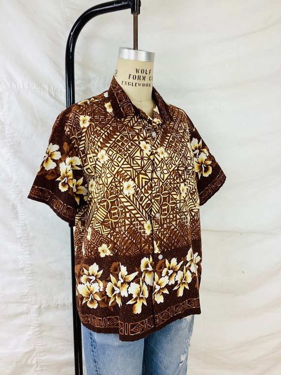 Vintage 1960s HAWAIIAN Style ALOHA TIKI Cotton Sh… - image 5