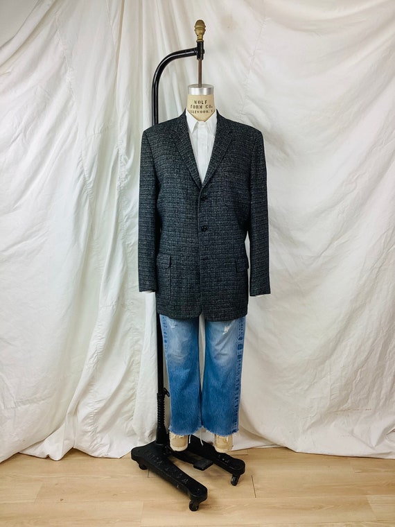 Vintage 1950s CHARCOAL GREY & BLACK Wool Blazer J… - image 2