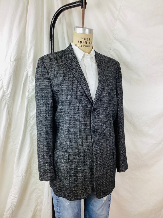 Vintage 1950s CHARCOAL GREY & BLACK Wool Blazer J… - image 5