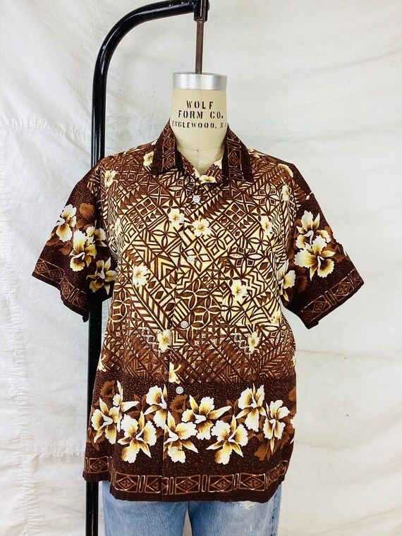 Vintage 1960s HAWAIIAN Style ALOHA TIKI Cotton Sh… - image 3