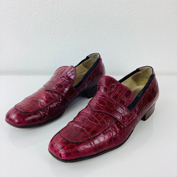 Vintage Dark RED ALLIGATOR / CROCODILE  Leather Loafers Shoes