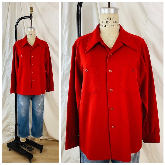 Vintage PENDLETON RED WOOL Button Front Shirt X L - image 1