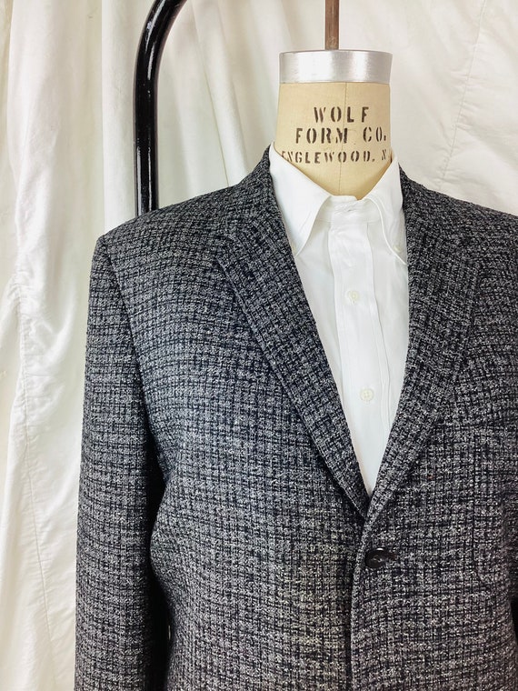 Vintage 1950s CHARCOAL GREY & BLACK Wool Blazer J… - image 4