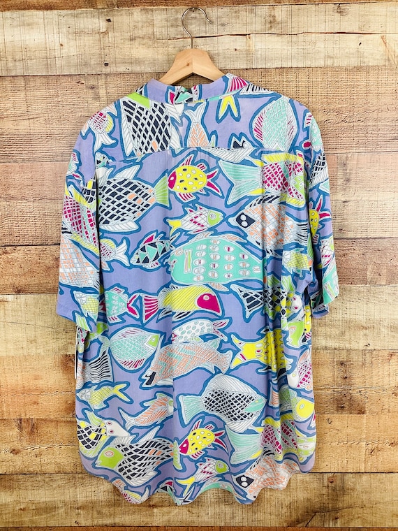 Vintage 1990s JAMS WORLS Abstract FISH Print Rayo… - image 5