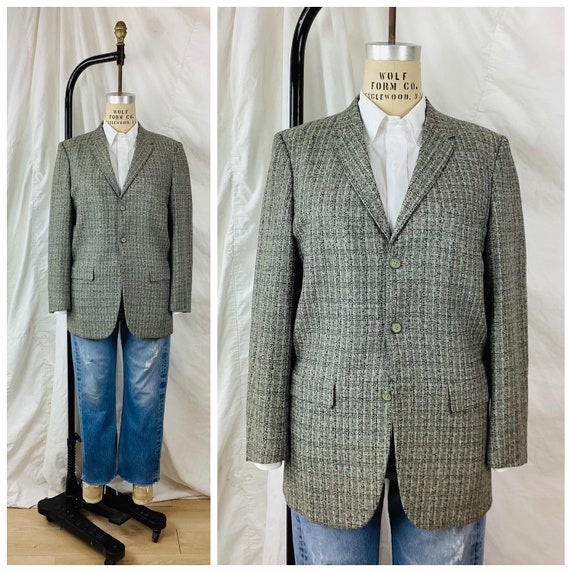 Vintage 1950s GREY & BLACK Wool Blazer Jacket / S… - image 1