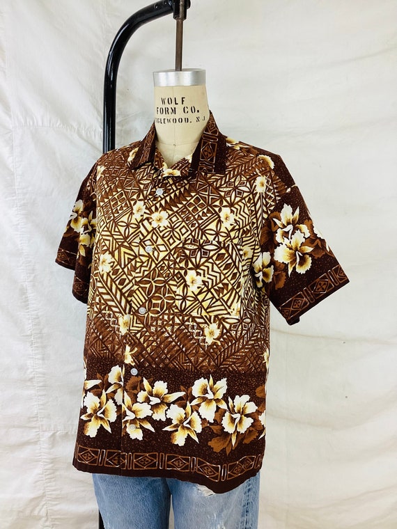 Vintage 1960s HAWAIIAN Style ALOHA TIKI Cotton Sh… - image 6