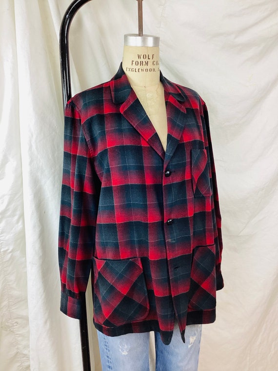 Vintage 1950s RED & BLACK PLAID Wool Ponderosa Bu… - image 5