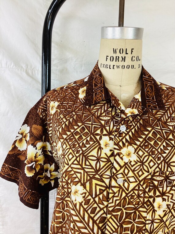 Vintage 1960s HAWAIIAN Style ALOHA TIKI Cotton Sh… - image 4