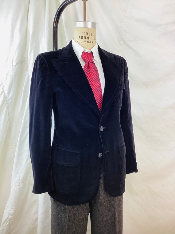 Vintage 1970s BLACK COTTON VELVET Mens Blazer Jac… - image 6