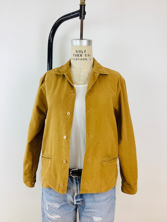 Vintage 1950s GOLD MOLESKIN Boxy Button Front Shirt /… Gem