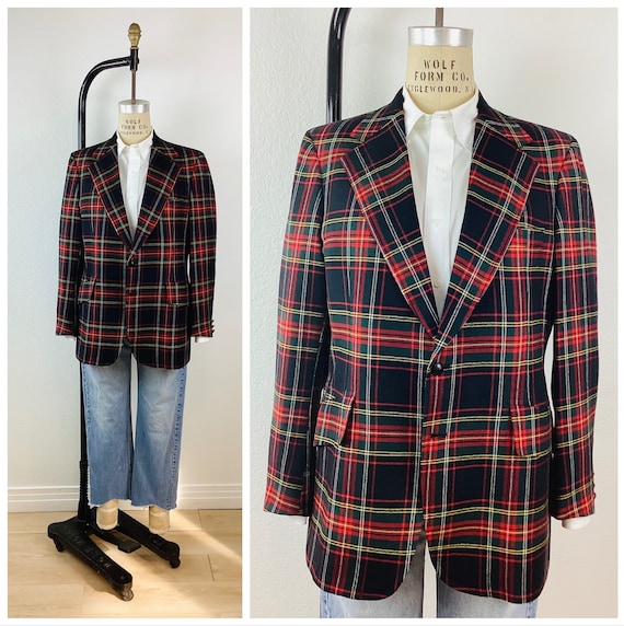 Vintage BLACK PLAID Wool Gary McDonald Mens Blaze… - image 1