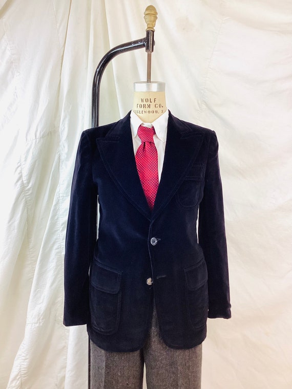 Vintage 1970s BLACK COTTON VELVET Mens Blazer Jac… - image 3