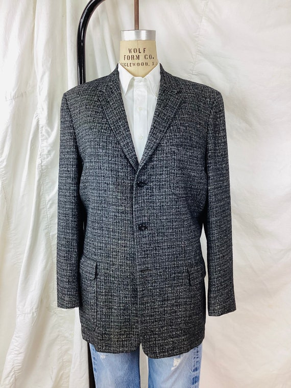 Vintage 1950s CHARCOAL GREY & BLACK Wool Blazer J… - image 3