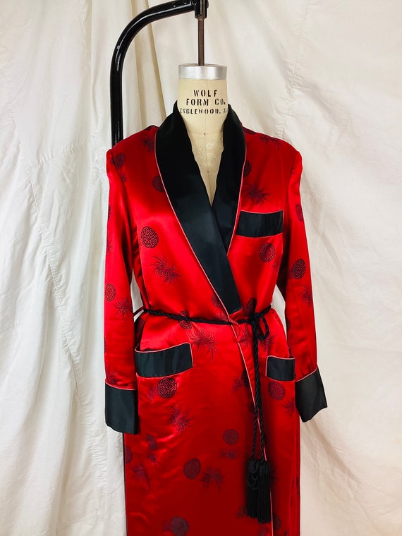 Vintage RED BLACK Asian Leisure Style SMOKING Jacket Dressing Robe Etsy