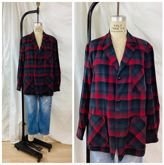 Vintage 1950s RED & BLACK PLAID Wool Ponderosa Bu… - image 1