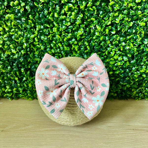 Pink with White Flowers Bow | Alligator Clip or Nylon | Baby Girl or Toddler Bow