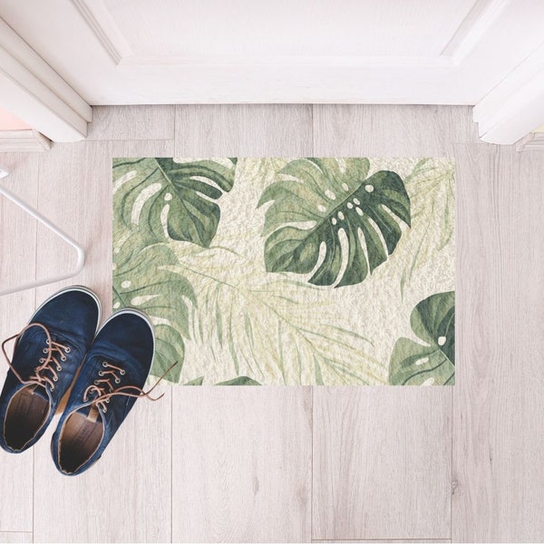 Monstera Leaf Design Floor Doormat - Tropical Chic Entrance Mat - Eco-Friendly, Non-Slip, Indoor/Outdoor Welcome Mat PNG Digital Print (PNG)