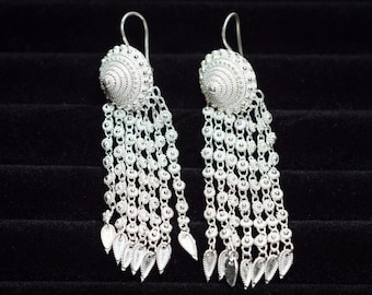 Silver Hmong dangling hook earrings