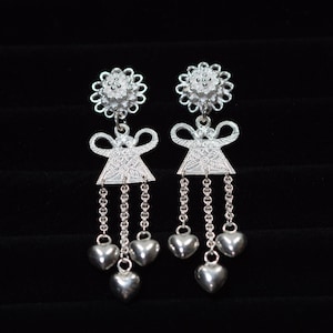 Silver Hmong Phiaj Stud Earrings with Danglings