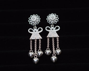 Silver Hmong Phiaj Stud Earrings with Danglings