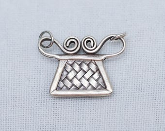 Handmade Silver Vintage Dark Patina Hmong Woven Phiaj or Soul locker pendant