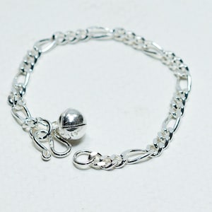 Sterling Silver 925 Figaro Bracelet with Bell