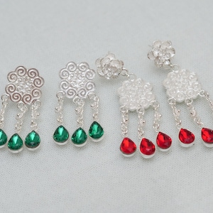 Hmong (Miao) Silver Earrings with Cubic Zirconia Drops