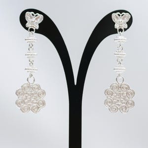 Hmong or Miao Silver Dangling Snail Stud Earrings