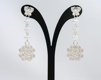 Hmong or Miao Silver Dangling Snail Stud Earrings
