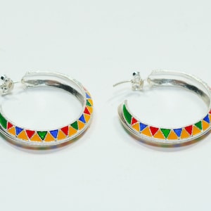 Colorful Silver Hmong Hoop Stud Earrings