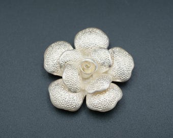 Handcrafted Big Silver Floral Suite: 4.5x4.5cm Flower Pendant with Bangle