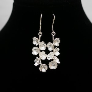Silver sakura flower hook earrings