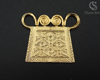 24k Gold and Silver Plated Over Hmong or Miao Brass Phiaj Pendant