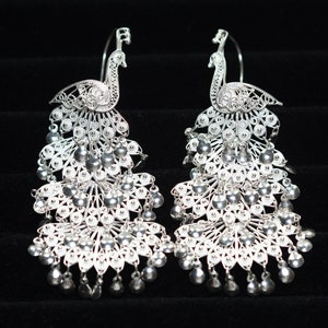 Silver Peacock Earrings