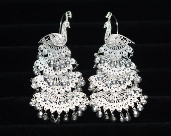 Silver Peacock Earrings