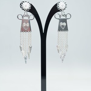 Set of silver soul lock or Hmong Phiaj earrings and pendant