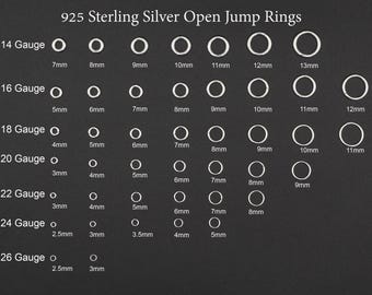 925 Sterling Silver Open Jump Rings in 14, 16, 18, 20, 22, 24, 26 Gauge, Wholesale Bulk Pricing