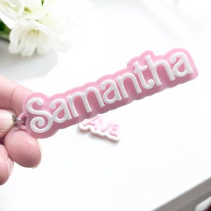 Personalized Name Keychain: Custom Stocking Stuffer, Pink & White Accessory