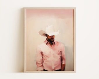 Impression d'art western cow-boy | Esthétique ranch moderne | Poster mural rose preppy de style cow-boy |  Impression d'art en téléchargement numérique