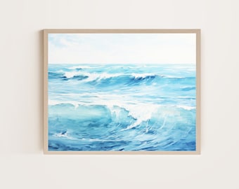 Retro Soft Blue Ocean Print | Beach House Decor | Coastal Printable Wall Art | Downloadable Print | Instant Digital Download