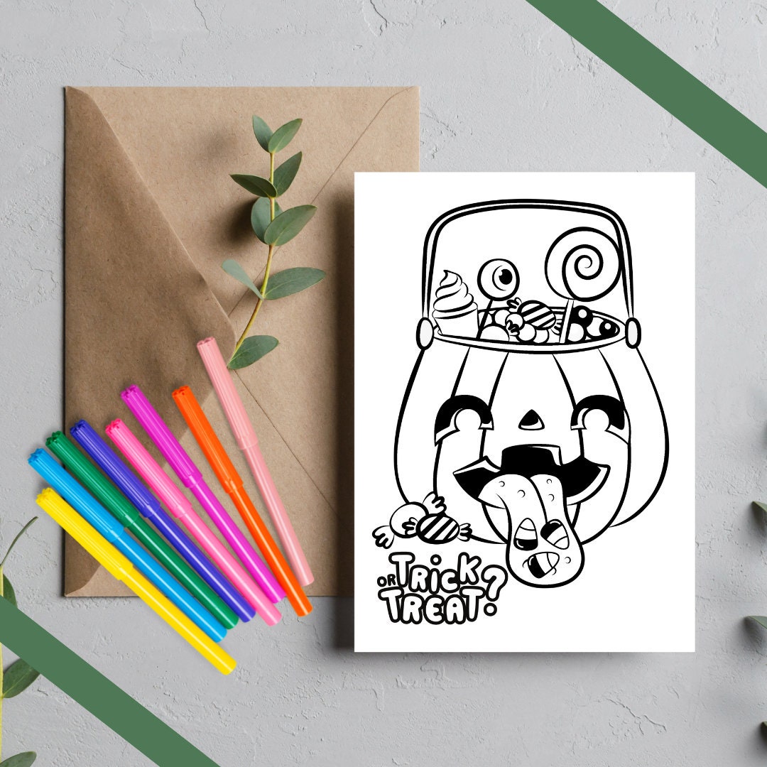 Pumpkin Bucket Kids Candy Coloring Page - Etsy
